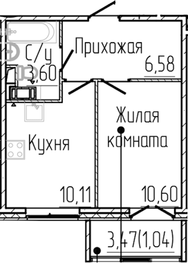 1-комнатная квартира 31.93 м², 7/8 эт., ЖК «SERTOLOVO PARK»